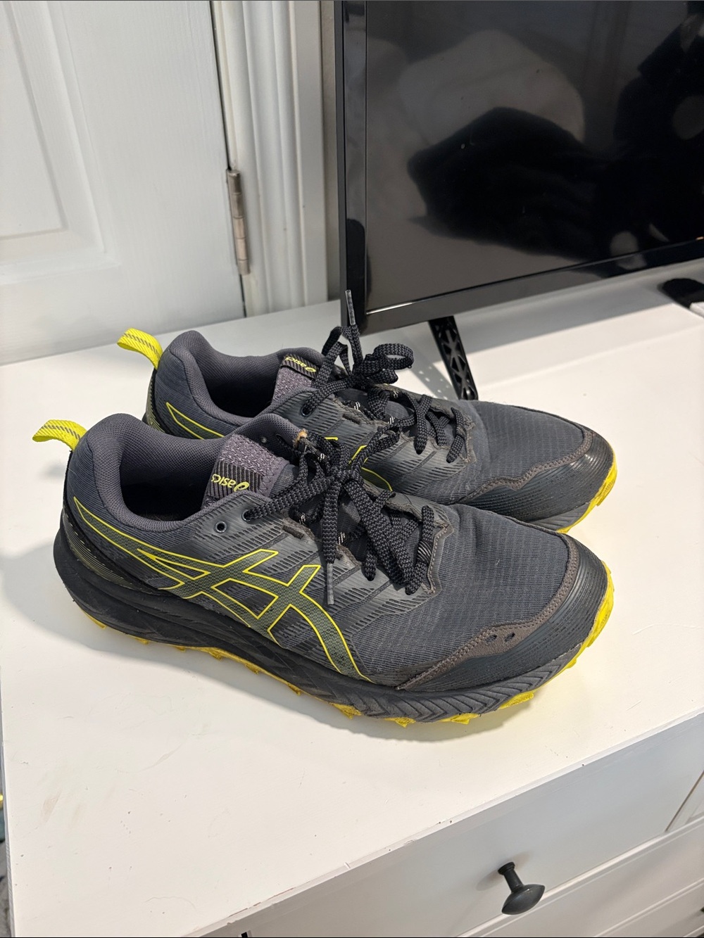 ASICS Gray Running Shoes with Yellow Accents